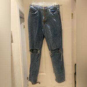 WeWoreWhat High Rise Button-Fly Blue Jeans